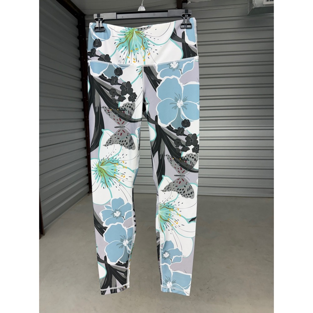 Playground Floral Butterfly Print Leggings Blue White Polyester Spandex Size M